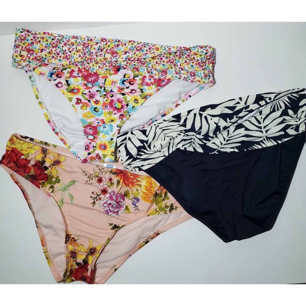 Lot of 3 Mid Rise Swimsuit Bottoms Womens Size Large Multicolored Floral